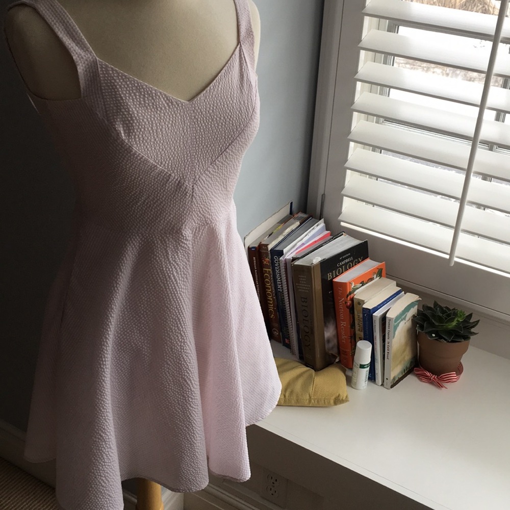 pink and white searsucker dress